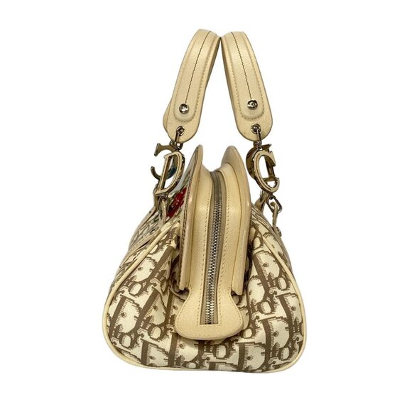 Auth DIOR/ChristianDior Flower Cream Khaki PVC Leather Handbag - Picture 5 of 16